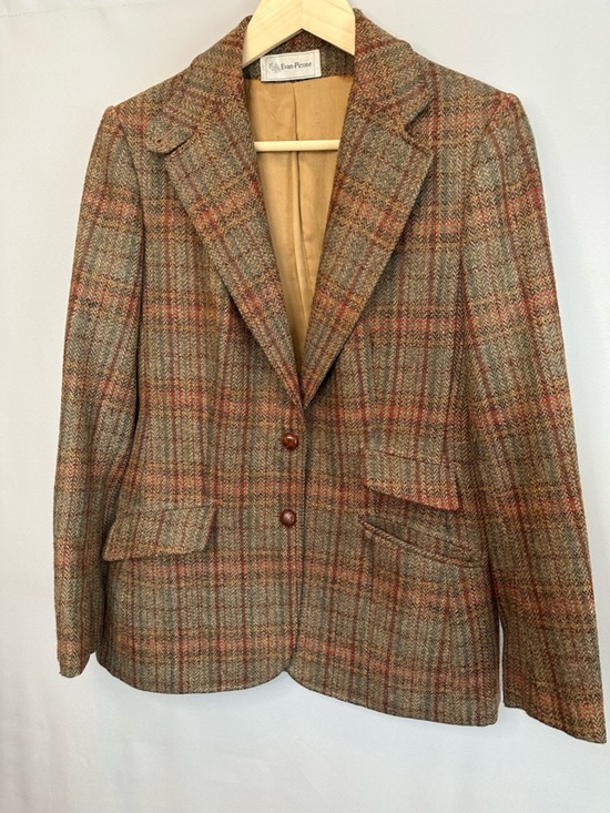 Evan Picone Jackets & Blazers - Evan Picone Women Size L Plaid Notch-Lapel Blazer 60% Wool 40% Silk Preppy VTG